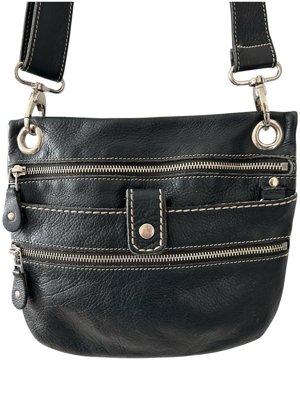 Roots Vintage Black Pebbled Leather Crossbody Bag